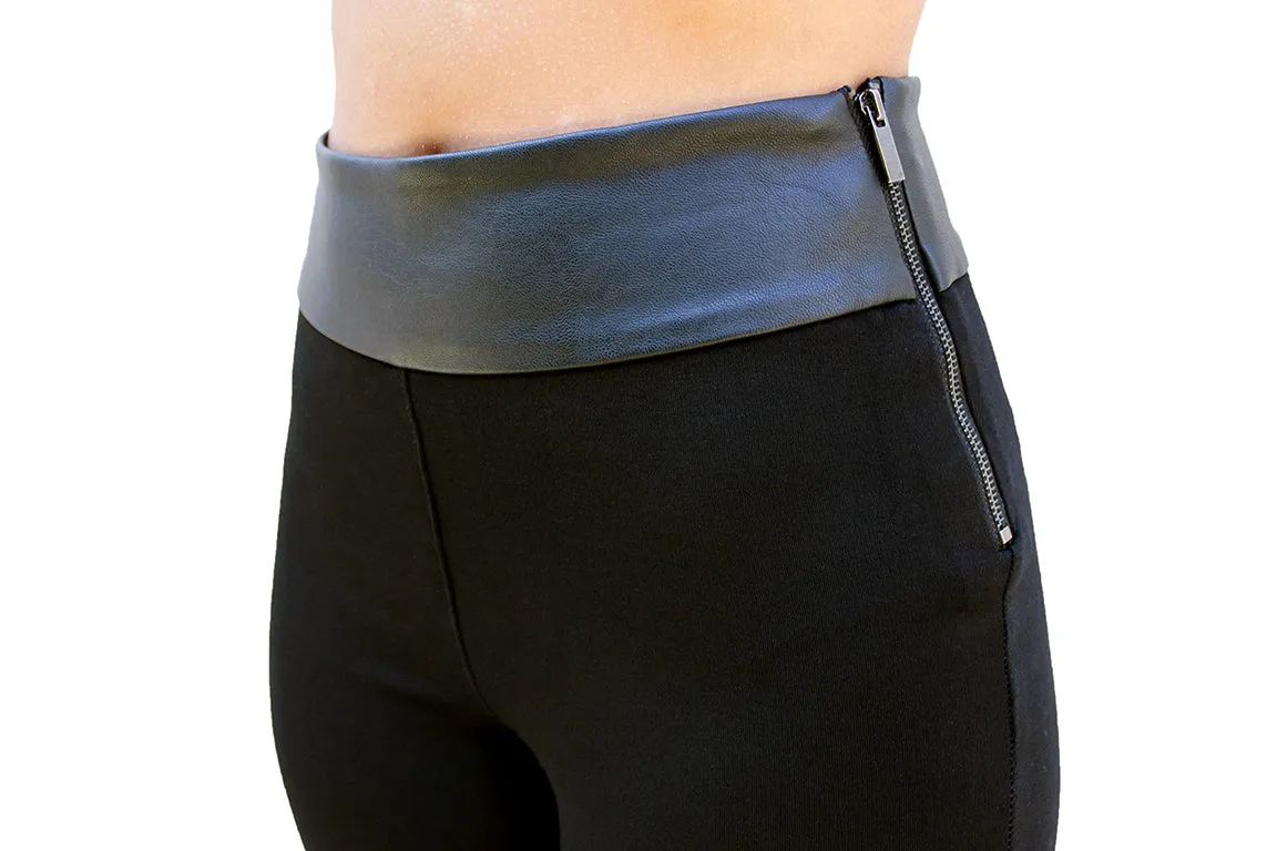 PP93 High Waist Leggings W/Pu Leather Waist
