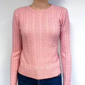 Ralph Lauren Pink Cable Cashmere Crew Neck Jumper Extra Small