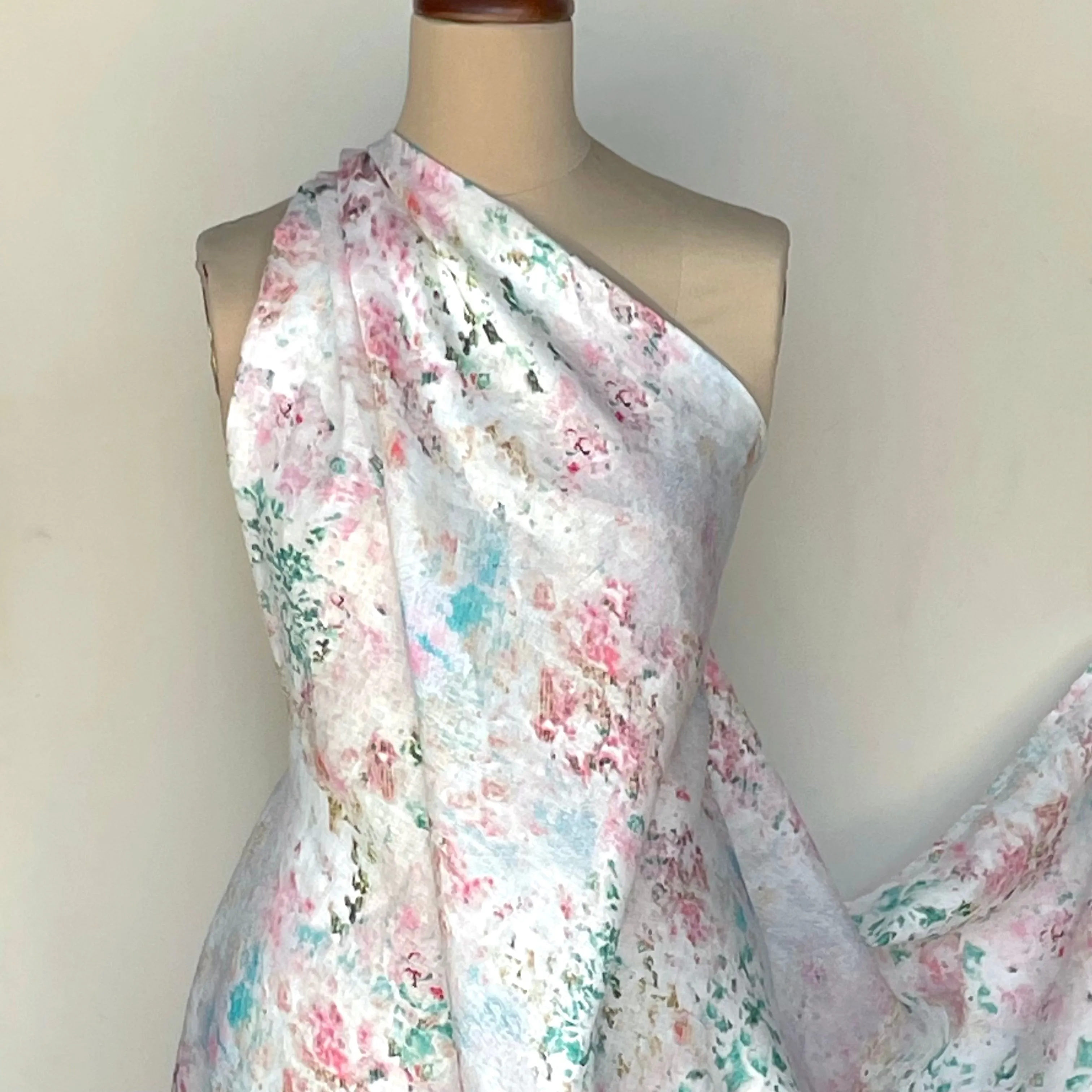 Remnant of Floral Fade Out Washed Printed Linen