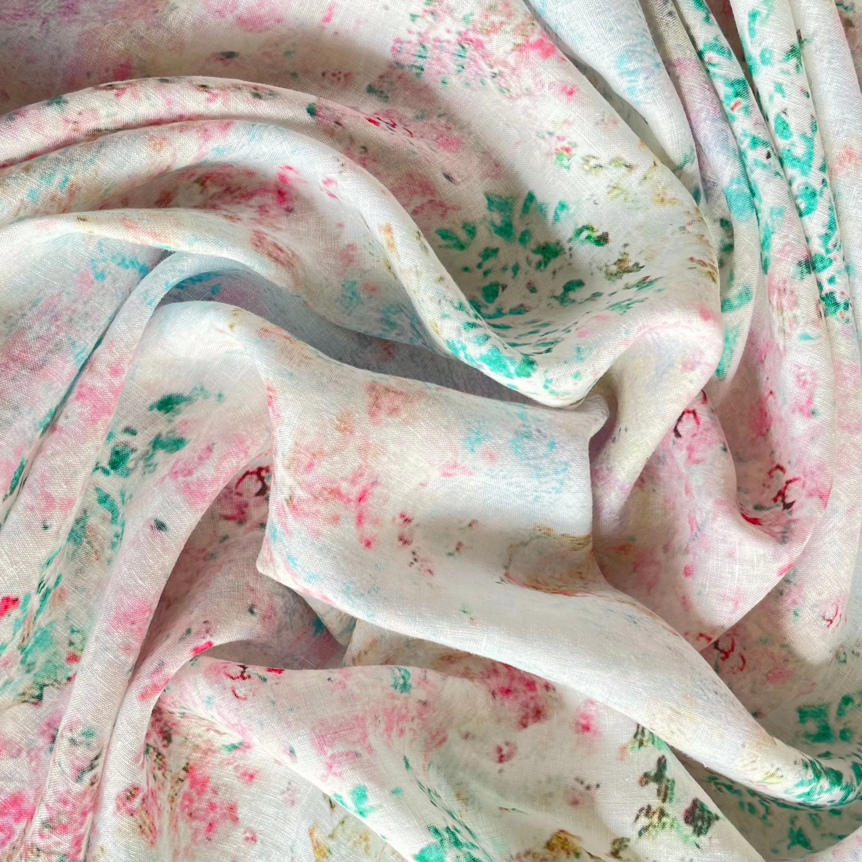 Remnant of Floral Fade Out Washed Printed Linen