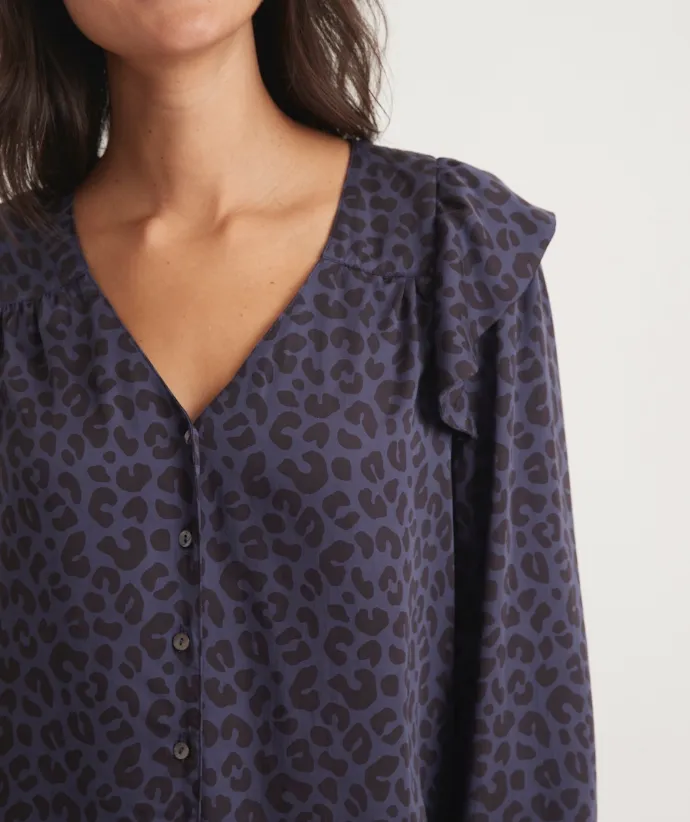 Rory LS Ruffle Blouse - Cheetah