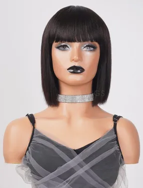 Scalp Top Wig Bob Straight With Bangs Human Hair Wigs  Machine Made