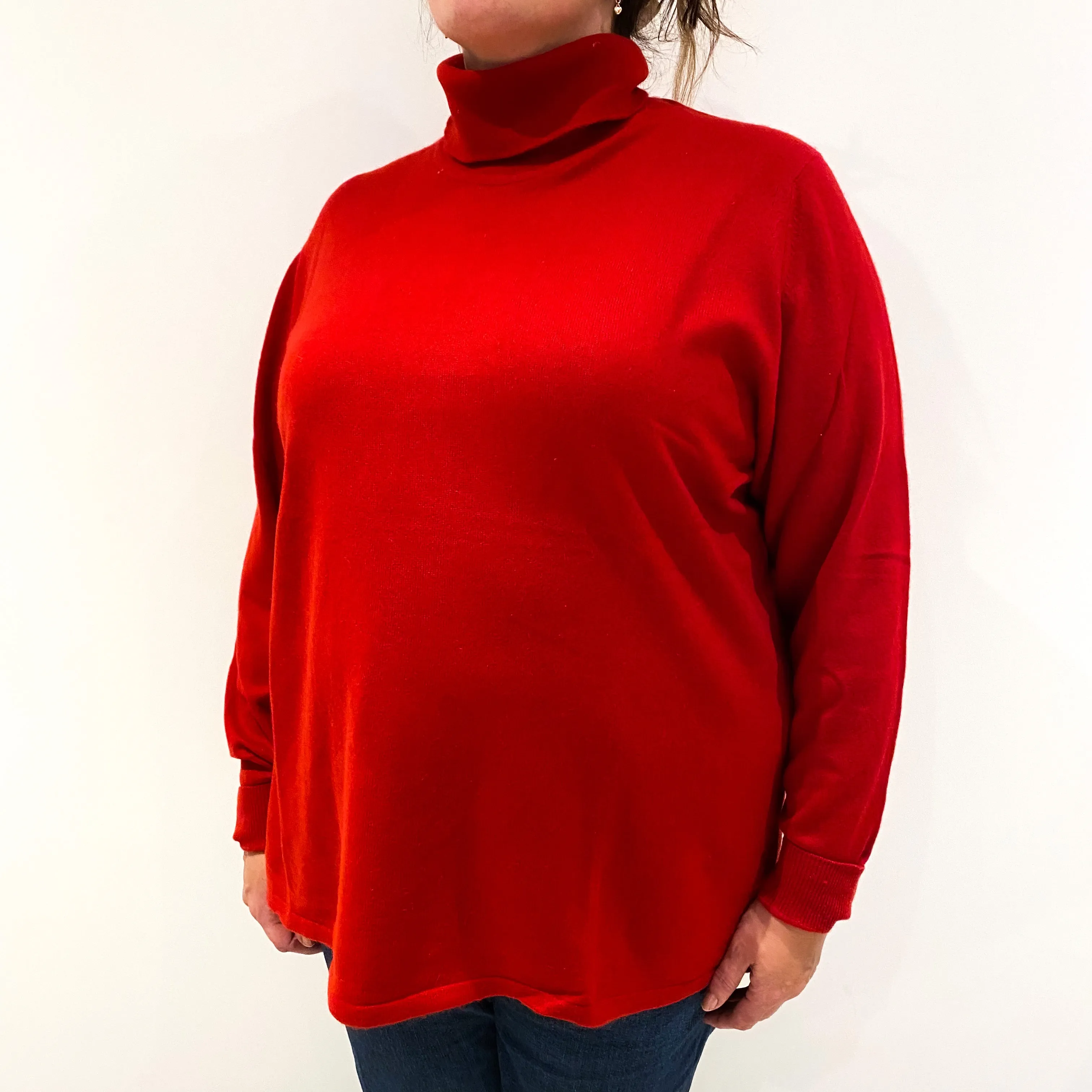 Scarlet Red Cashmere Polo Neck Jumper Extra Extra Large
