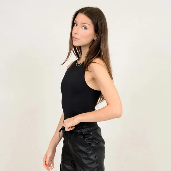 SECOND SKIN BY RD STYLE WOMEN'S ROXANNA SLEEVELESS CREWNECK BODYSUIT- BLACK