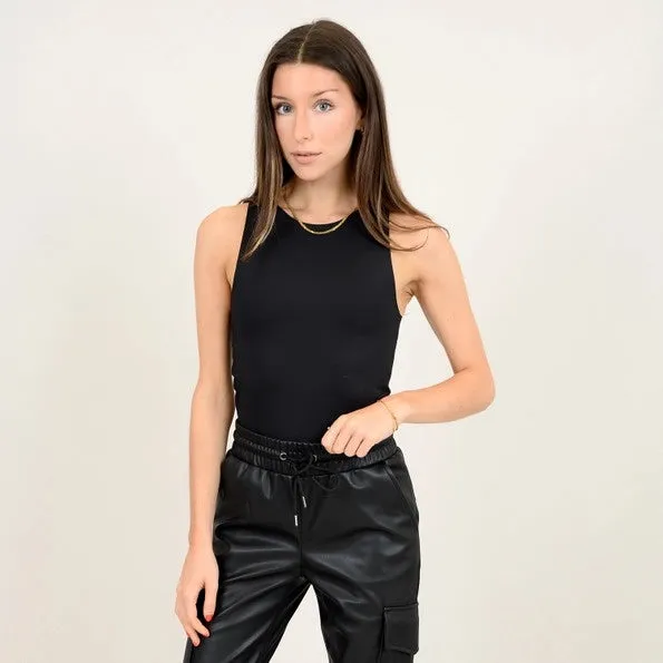 SECOND SKIN BY RD STYLE WOMEN'S ROXANNA SLEEVELESS CREWNECK BODYSUIT- BLACK