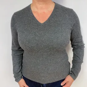 Slate Grey Cashmere V-Neck Jumper Large
