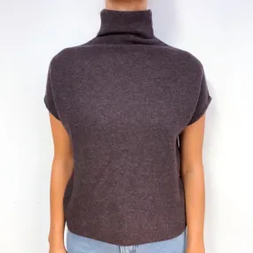 Slate Purple Sleeveless Batwing Cashmere Turtle Neck Jumper Small
