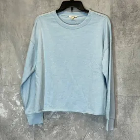 SPLENDID Women's Light Blue Raw Edge Long Sleeve Pullover Cropped Crewneck Sweater SZ S