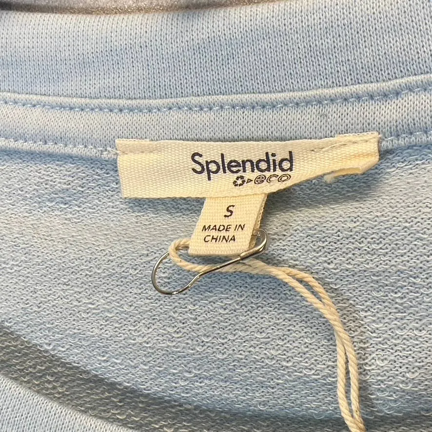 SPLENDID Women's Light Blue Raw Edge Long Sleeve Pullover Cropped Crewneck Sweater SZ S