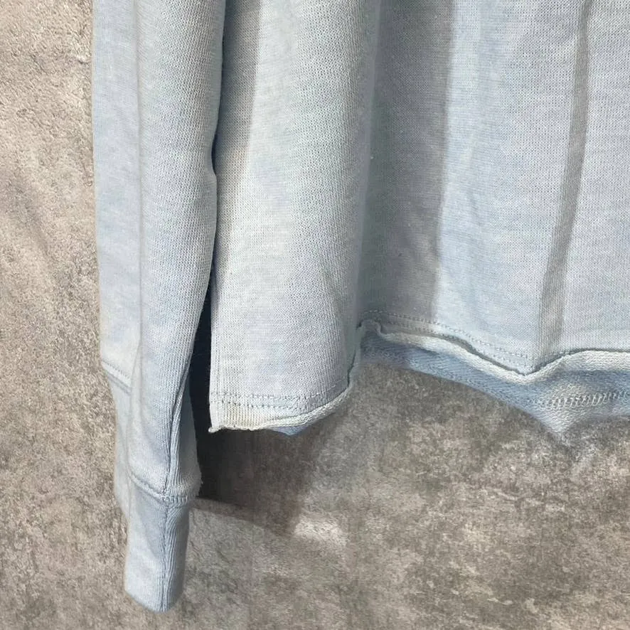 SPLENDID Women's Light Blue Raw Edge Long Sleeve Pullover Cropped Crewneck Sweater SZ S