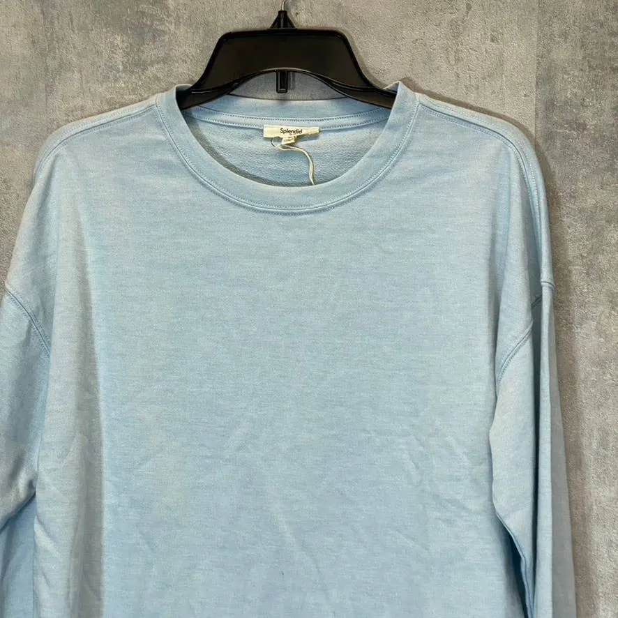 SPLENDID Women's Light Blue Raw Edge Long Sleeve Pullover Cropped Crewneck Sweater SZ S