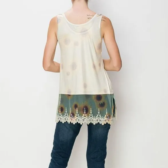 Tank Top W/ Lace Layer Print