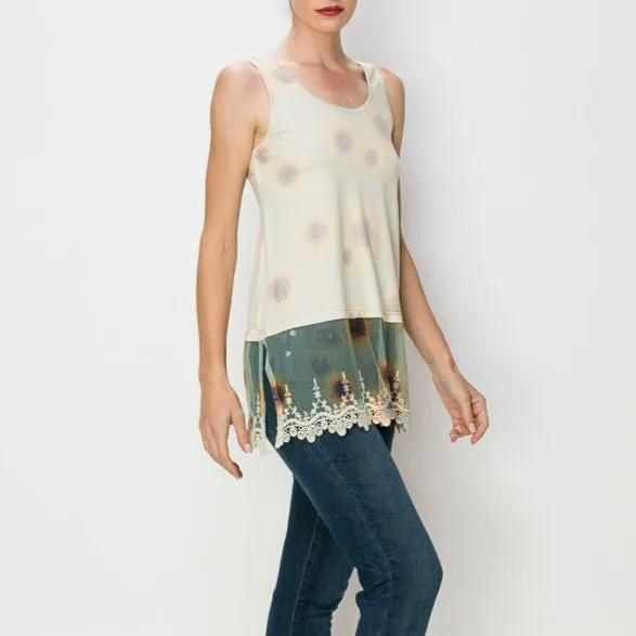 Tank Top W/ Lace Layer Print