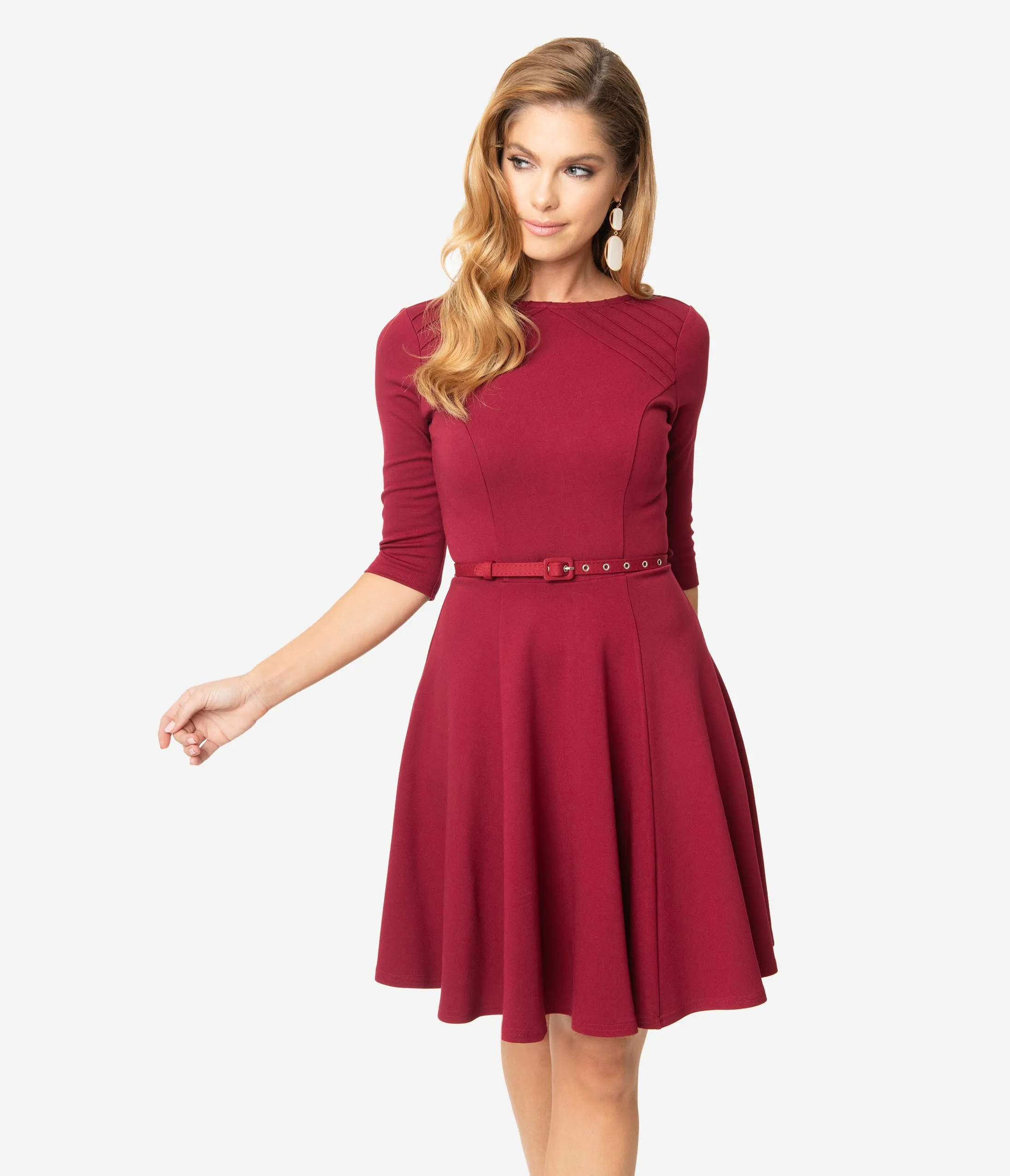 Unique Vintage Merlot Red Stephanie Fit & Flare Dress