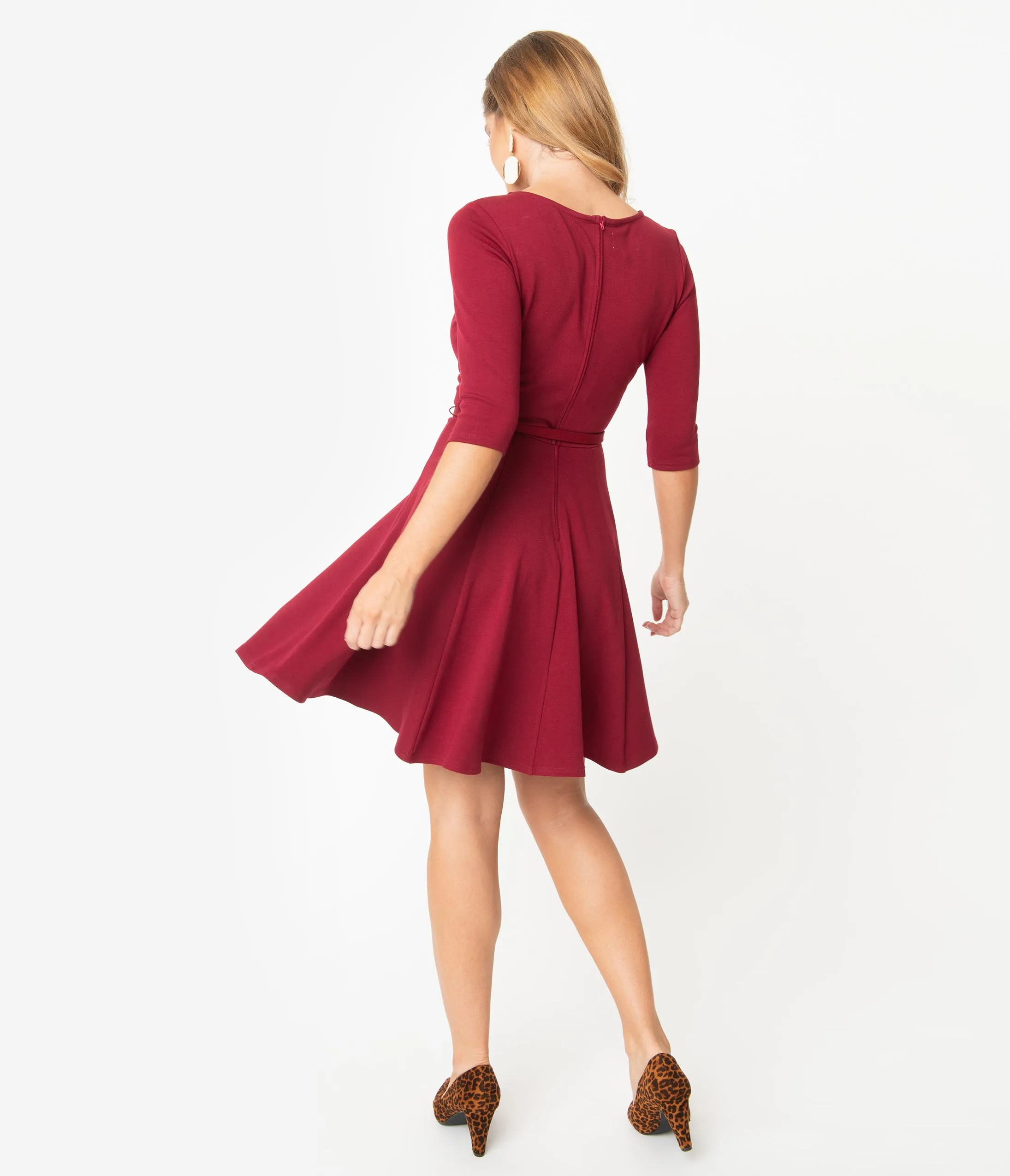 Unique Vintage Merlot Red Stephanie Fit & Flare Dress
