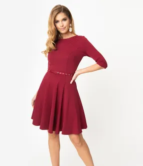 Unique Vintage Merlot Red Stephanie Fit & Flare Dress