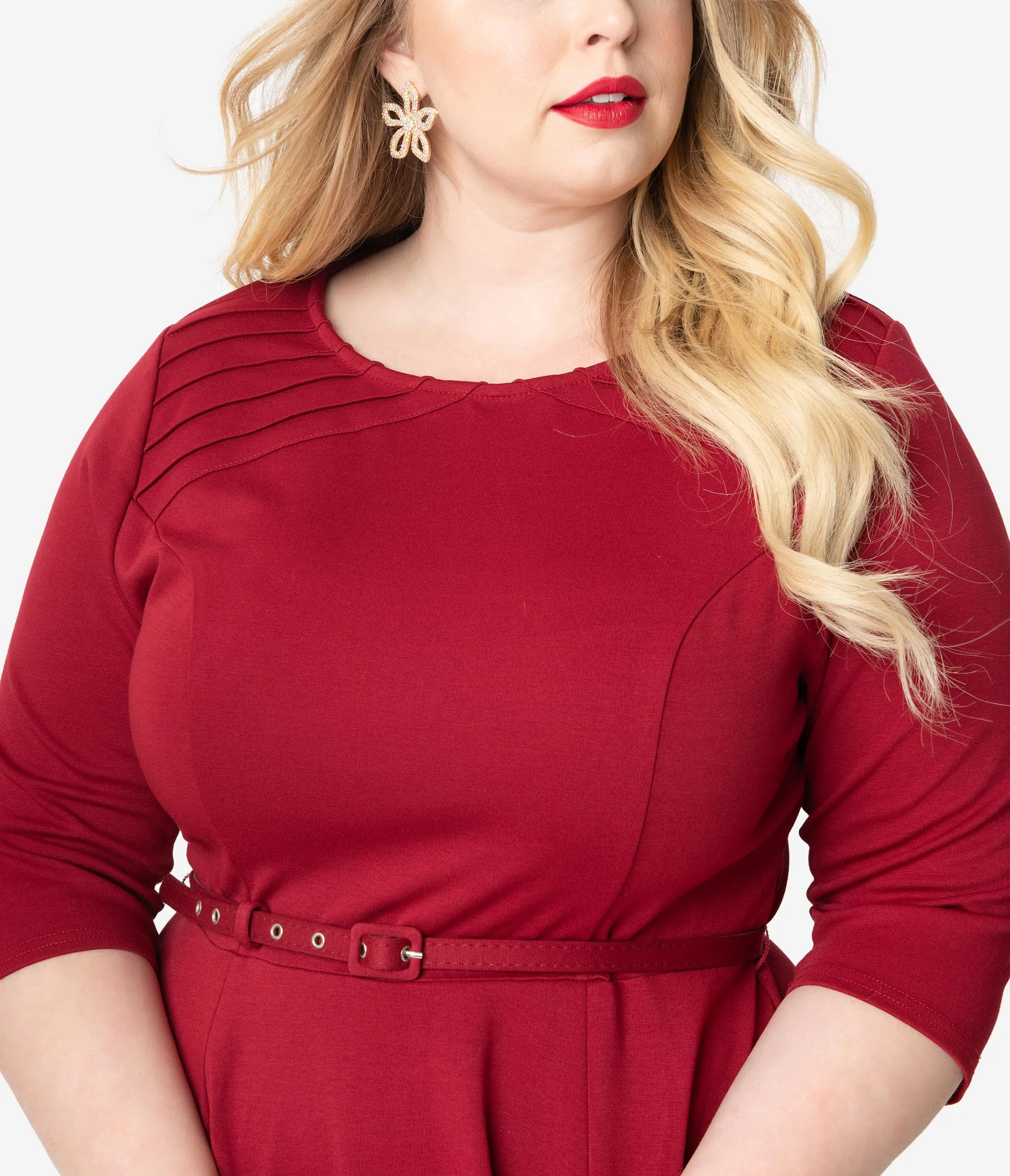 Unique Vintage Plus Size Merlot Red Stephanie Fit & Flare Dress