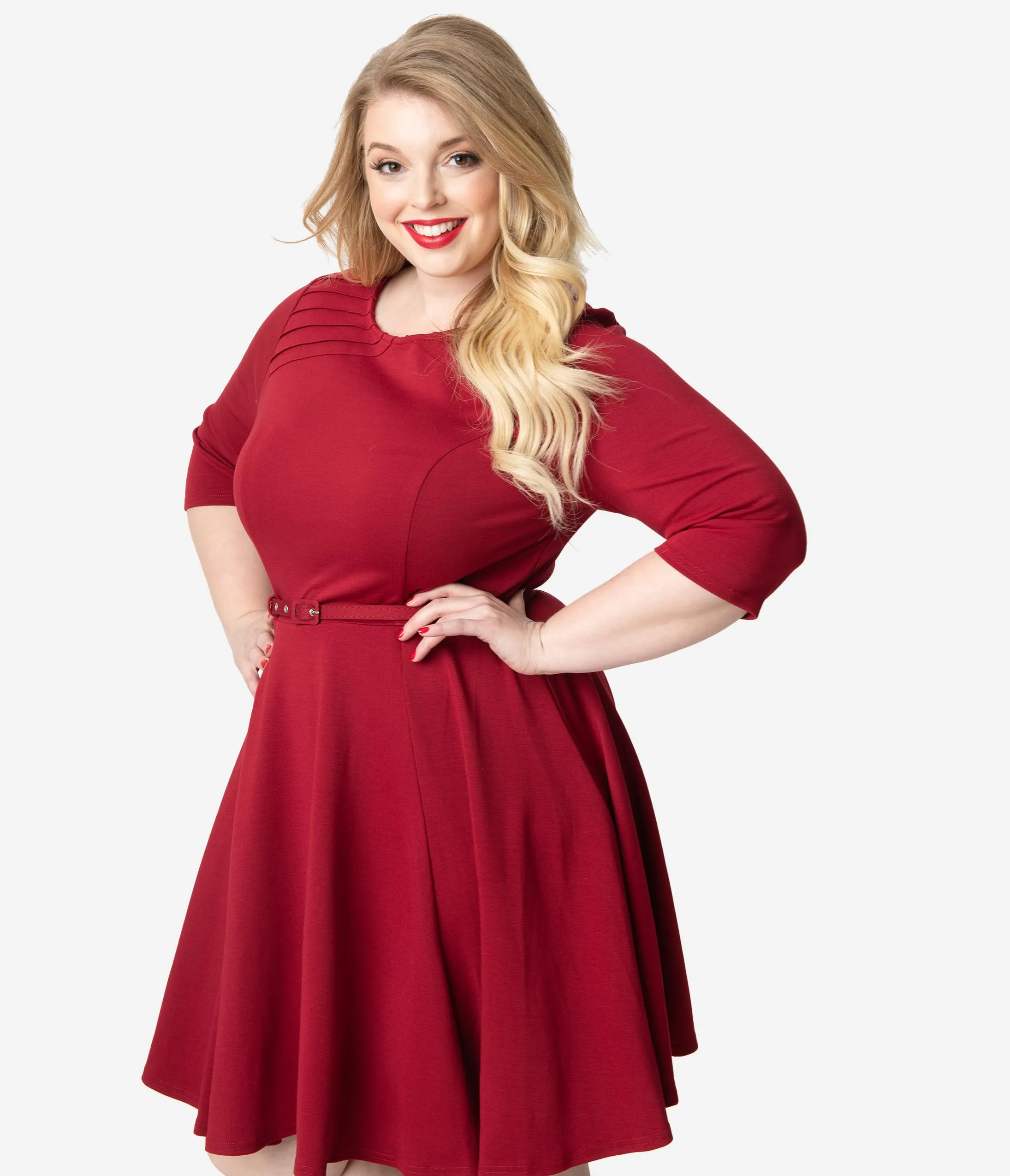 Unique Vintage Plus Size Merlot Red Stephanie Fit & Flare Dress