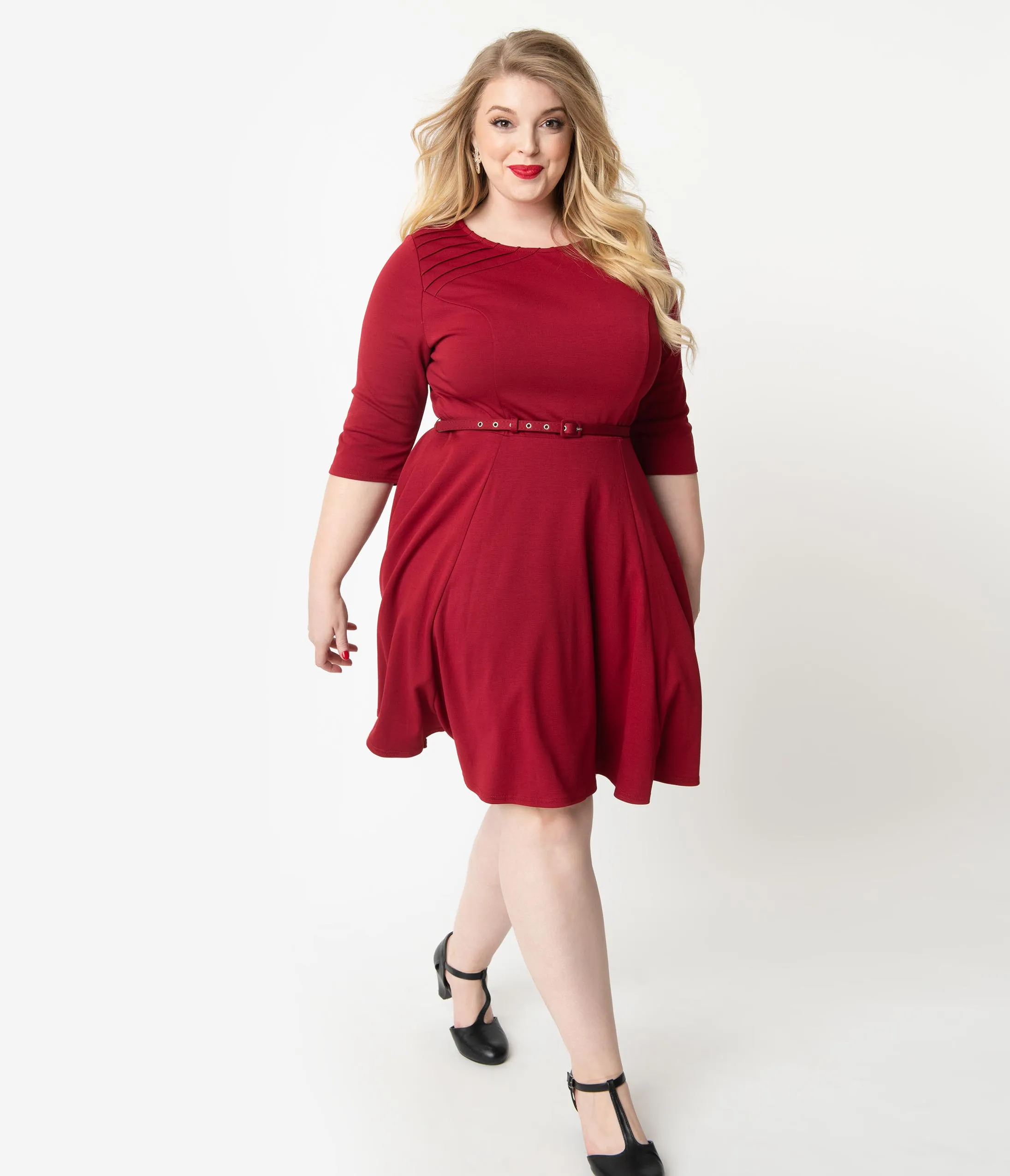 Unique Vintage Plus Size Merlot Red Stephanie Fit & Flare Dress