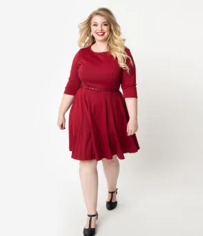Unique Vintage Plus Size Merlot Red Stephanie Fit & Flare Dress