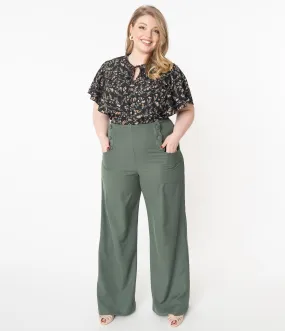 Unique Vintage Plus Size Olive Wide Leg Rogers Pants
