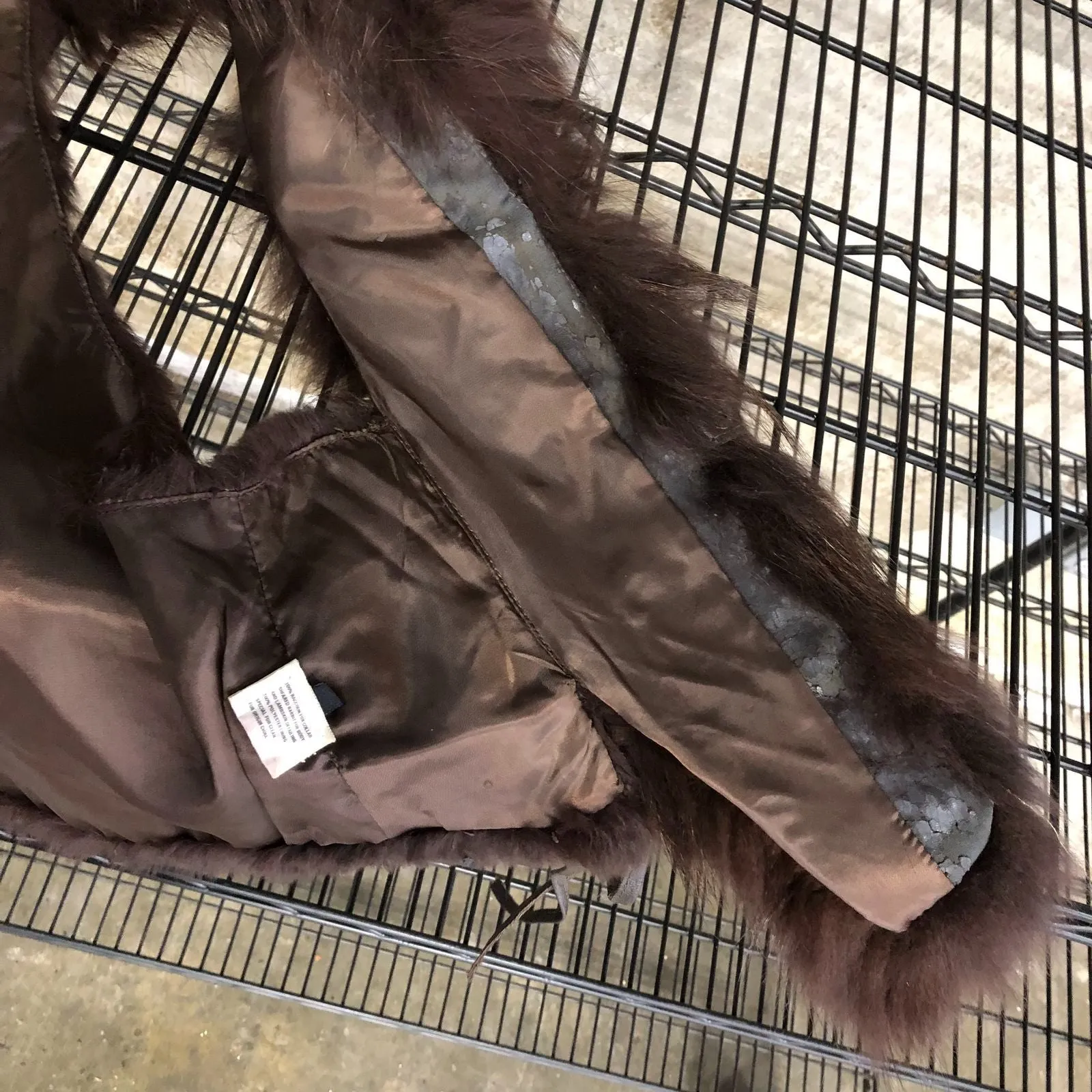 Vintage C/FAN Women's Brown Rabbit/Raccoon Fur Vest w/ Lambskin Leather Trim - S