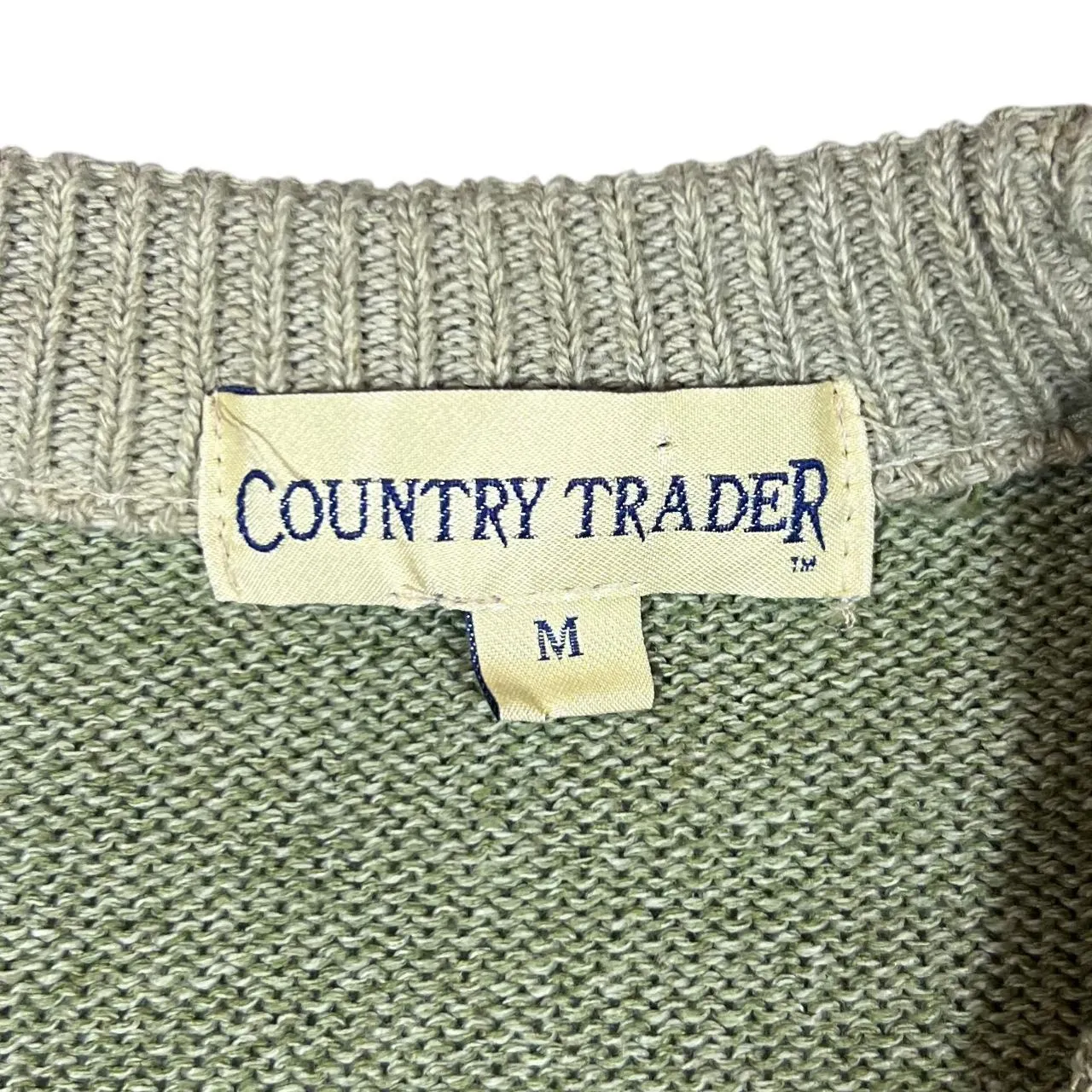 Vintage COUNTRY TRADER Grandad Patterned Cotton Acrylic Knit V-Neck Sweater Jumper