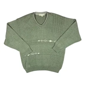 Vintage COUNTRY TRADER Grandad Patterned Cotton Acrylic Knit V-Neck Sweater Jumper
