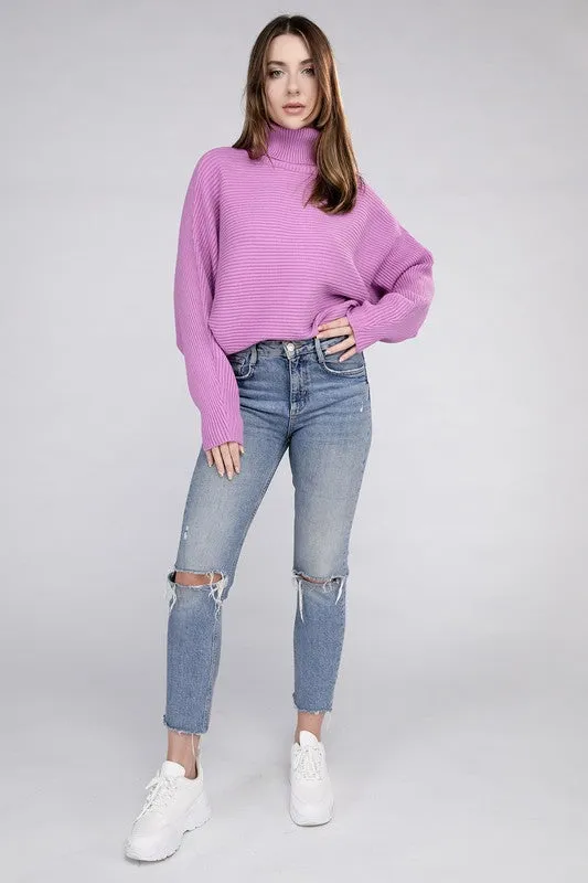 Viscose Dolman Sleeve Turtleneck Sweater - Zenana