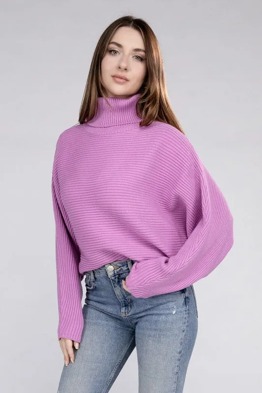 Viscose Dolman Sleeve Turtleneck Sweater - Zenana