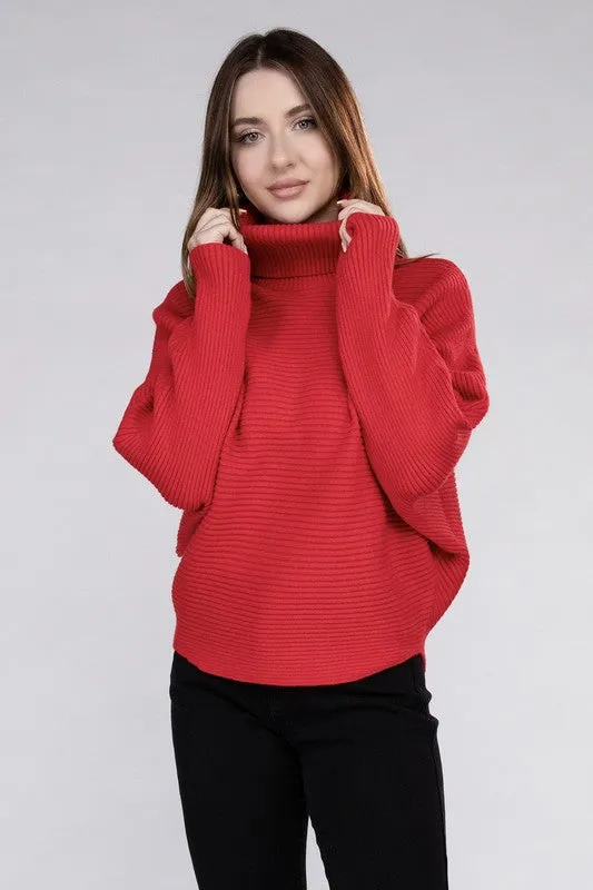 Viscose Dolman Sleeve Turtleneck Sweater - Zenana