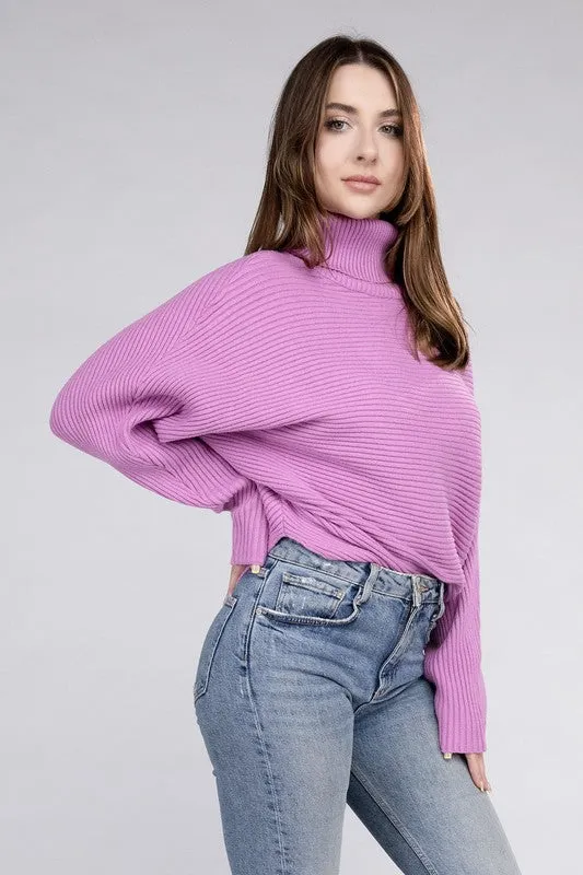 Viscose Dolman Sleeve Turtleneck Sweater - Zenana