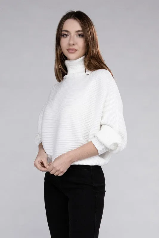 Viscose Dolman Sleeve Turtleneck Sweater - Zenana