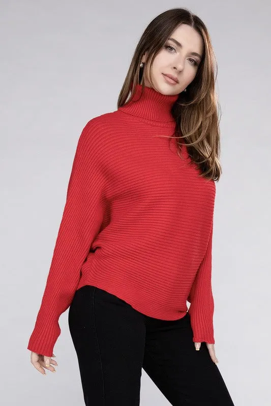 Viscose Dolman Sleeve Turtleneck Sweater - Zenana