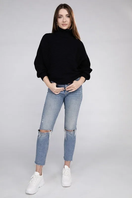 Viscose Dolman Sleeve Turtleneck Sweater - Zenana