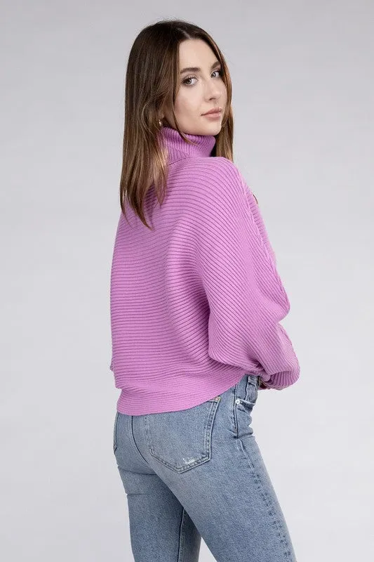Viscose Dolman Sleeve Turtleneck Sweater - Zenana