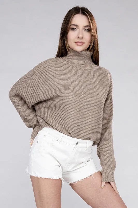 Viscose Dolman Sleeve Turtleneck Sweater - Zenana