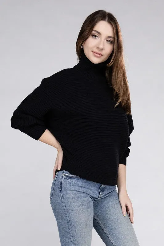 Viscose Dolman Sleeve Turtleneck Sweater - Zenana