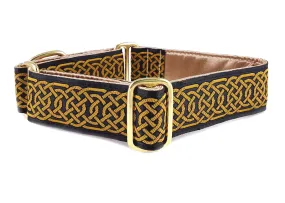 Wexford Jacquard in Gold & Black - Martingale Dog Collar or Buckle Dog Collar - 1.5" Width