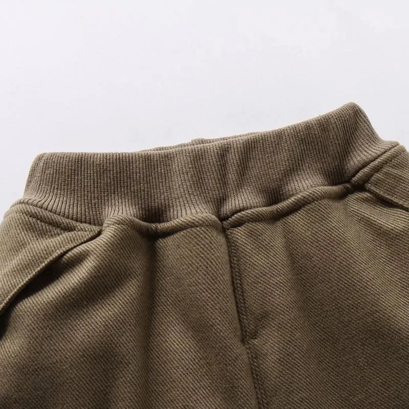 Winter Solid Kids Thick Warm Cargo Pant Boy Fleece Sweatpant 2 y Young Child Clothes Elastic Waist Jogger Casual Sporty Trousers