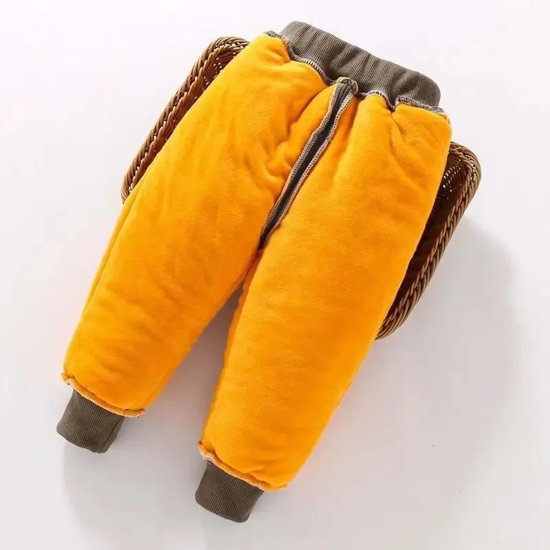 Winter Solid Kids Thick Warm Cargo Pant Boy Fleece Sweatpant 2 y Young Child Clothes Elastic Waist Jogger Casual Sporty Trousers