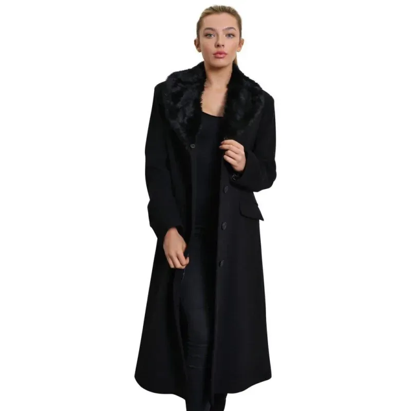 Women’s Oversized Faux Fur Collar Long Coat