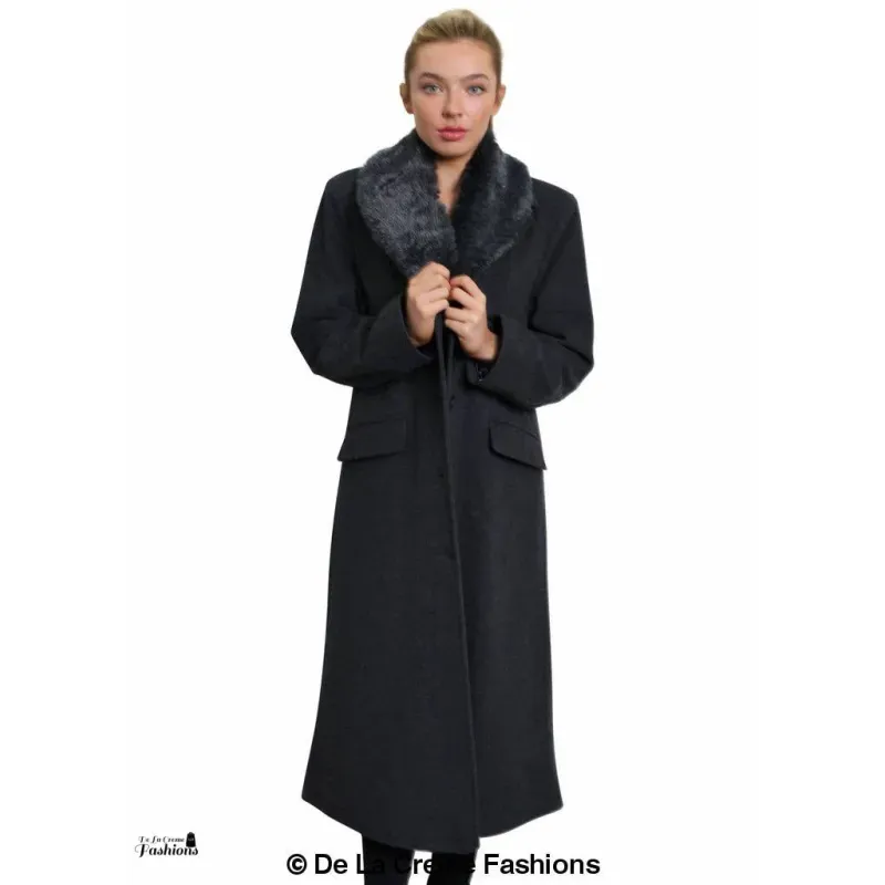 Women’s Oversized Faux Fur Collar Long Coat