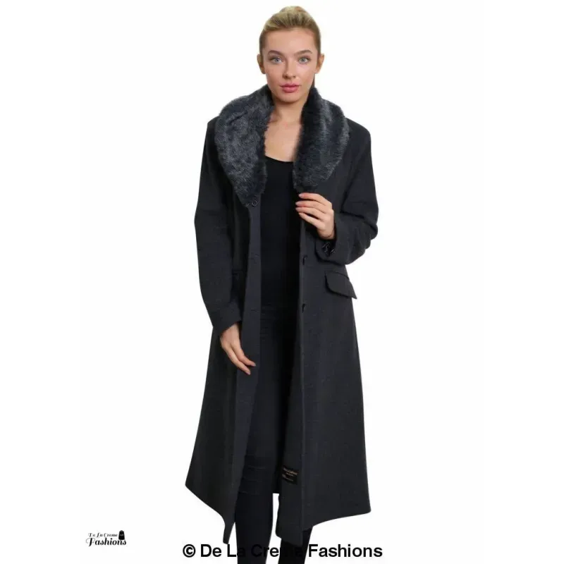 Women’s Oversized Faux Fur Collar Long Coat