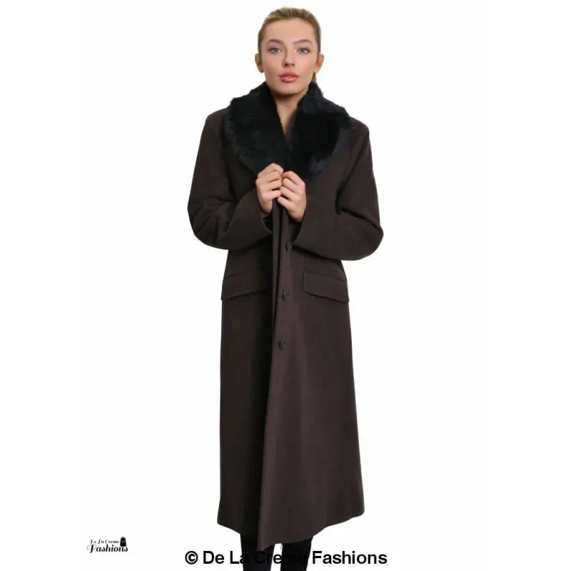 Women’s Oversized Faux Fur Collar Long Coat