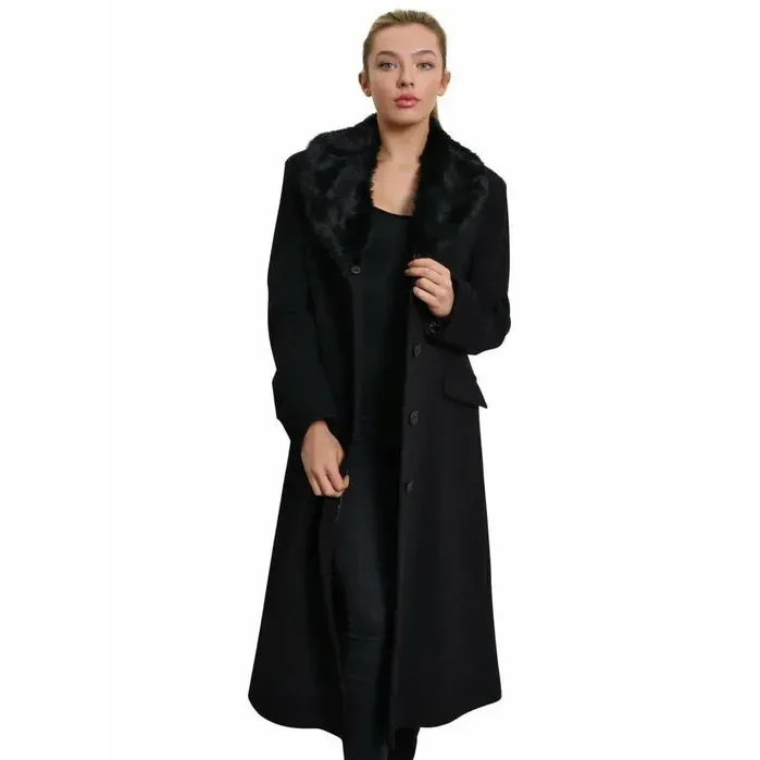 Women’s Oversized Faux Fur Collar Long Coat