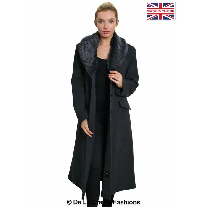 Women’s Oversized Faux Fur Collar Long Coat
