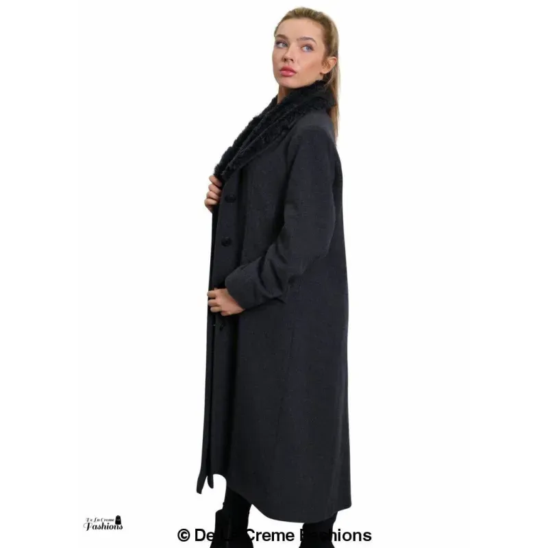 Women’s Oversized Faux Fur Collar Long Coat