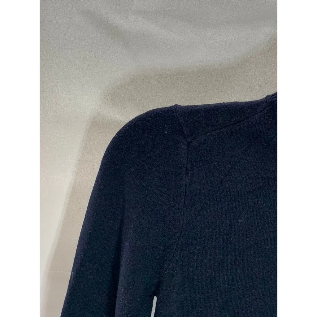 ZARA Knit Women’s Navy Crewneck Long Sleeve Pearl Pullover Sweater SZ S