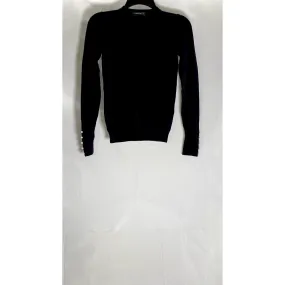 ZARA Knit Women’s Navy Crewneck Long Sleeve Pearl Pullover Sweater SZ S